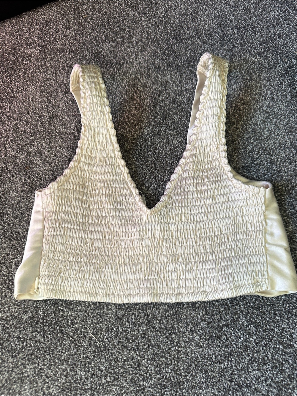 Princess Polly Cream Smocked V-Neck Crop Top